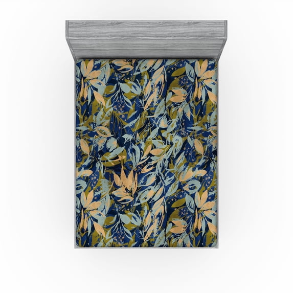 Ambesonne Leafy Design Fitted Sheet, Wild Dreamy Leaves, Queen Size, Salmon Pale Teal Fawn