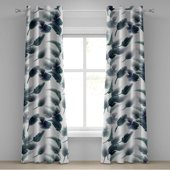 Ambesonne Leafy Design Grommet Curtain, Boho Tropical Leaves, 50"x84", Dark Teal Ivory