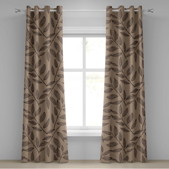 Ambesonne Leafy Design Grommet Curtain, Melancholic Autumn Art, 50"x108", Dark Khaki Charcoal Grey