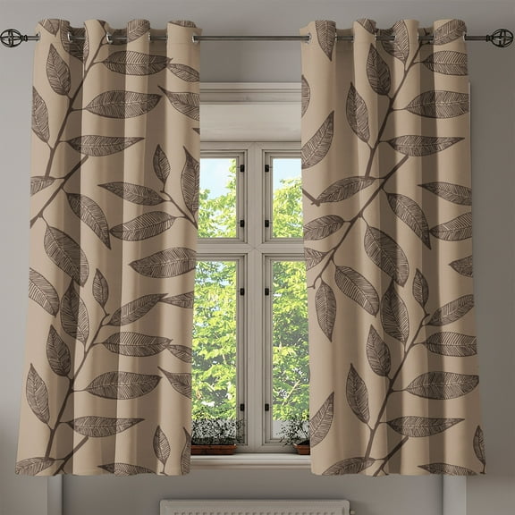 Ambesonne Leafy Design Grommet Curtain, Melancholic Autumn Art, 50"x60", Dark Khaki Charcoal Grey