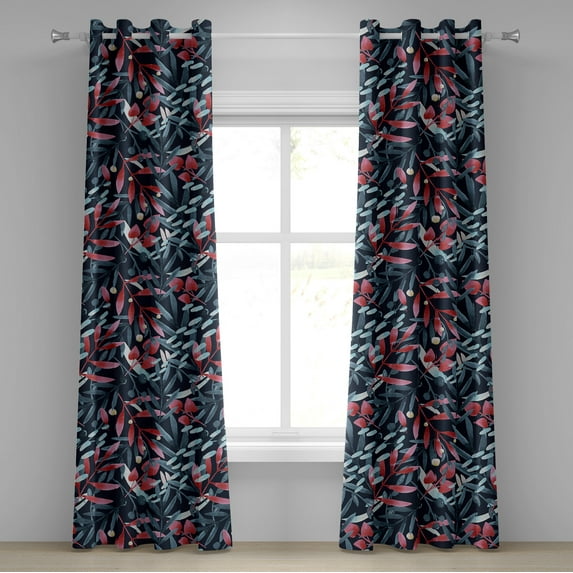 Ambesonne Leafy Design Grommet Curtain, Modern Tropical Leaves, 50"x108", Dark Coral Slate Blue