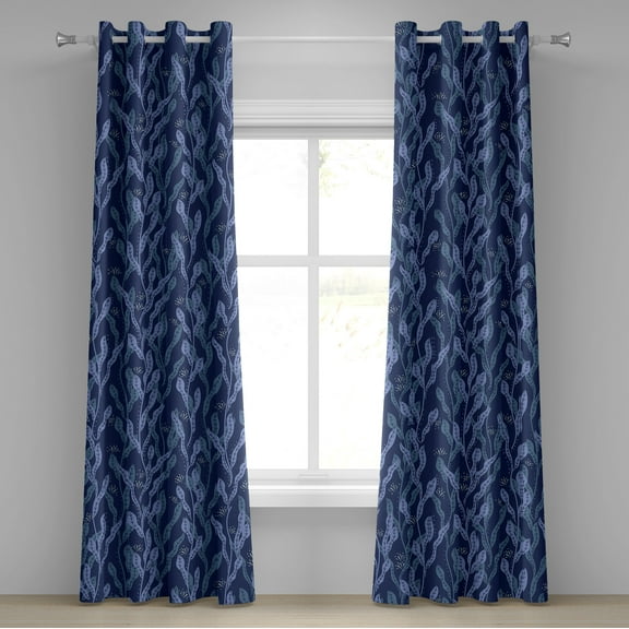 Ambesonne Leafy Design Grommet Curtain, Nautical Ocean Leaves, 50"x84", Dark Lavender Lavender