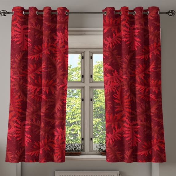 Ambesonne Leafy Design Grommet Curtain, Neutral Autumn Leaves, 50"x63", Dark Coral Raspberry