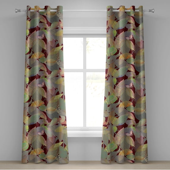 Ambesonne Leafy Design Grommet Curtain, Tropical Leaves Boho, 50"x84", Dark Maroon Multicolor
