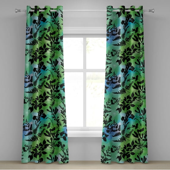 Ambesonne Leafy Design Grommet Curtain, Tropical Silhouettes, 50"x120", Charcoal Grey Lime Green