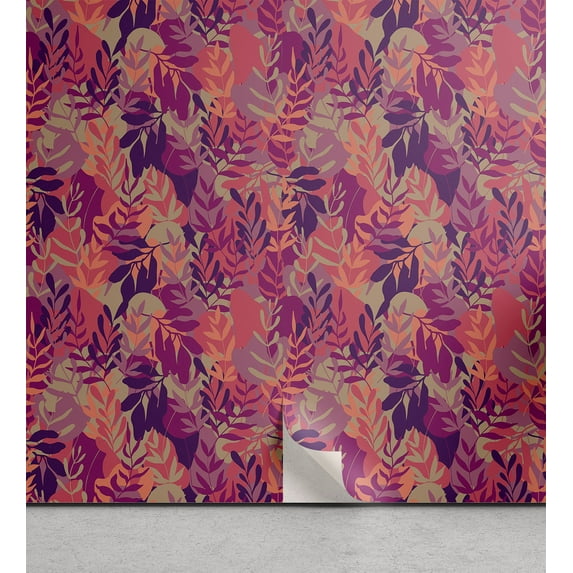 Ambesonne Leafy Design Peel & Stick Wallpaper for Home, Pop Art Colors Leaves, 13"x36", Magenta Pale Lilac Indigo