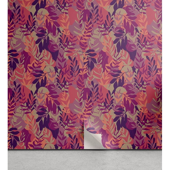 Ambesonne Leafy Design Peel & Stick Wallpaper for Home, Pop Art Colors Leaves, 13"x72", Magenta Pale Lilac Indigo