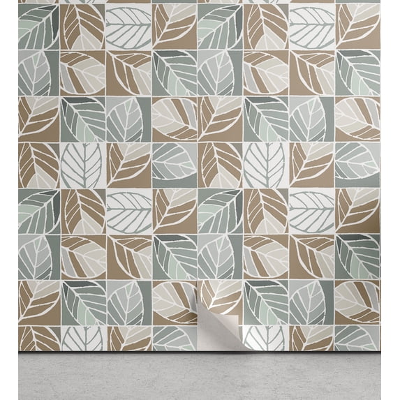 Ambesonne Leafy Design Peel & Stick Wallpaper for Home, Pop Art Look Leaves, 13"x100", Caramel Cadet Blue