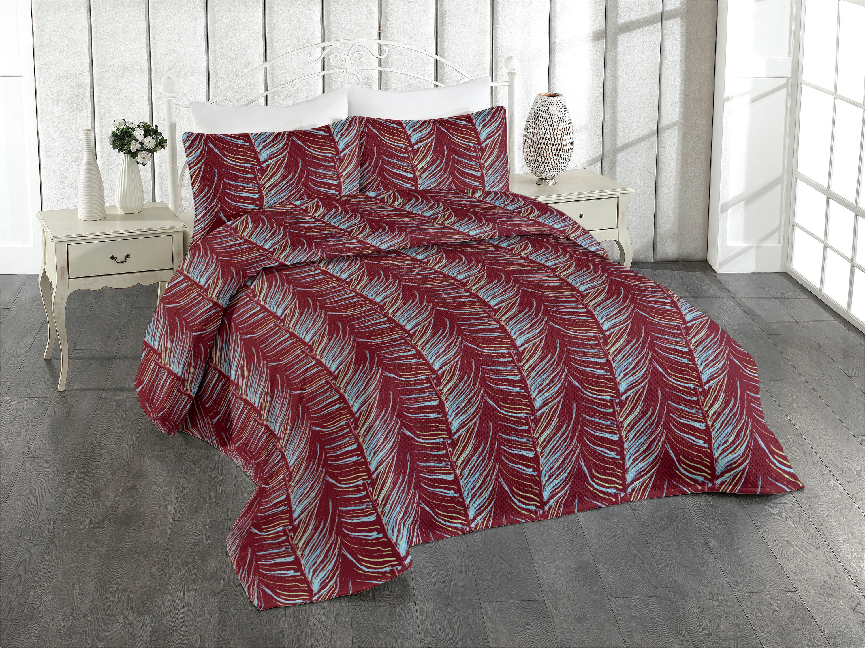 Simple 3 Pcs Design Ambesonne Leafy Design Quilted Bedspread Set 3 Pcs, Leaves Simple ...