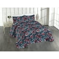 thumbnail image 1 of Ambesonne Leafy Design Quilted Bedspread Set 3 Pcs, Modern Tropical Leaves, Queen, Dark Coral Slate Blue, 1 of 4