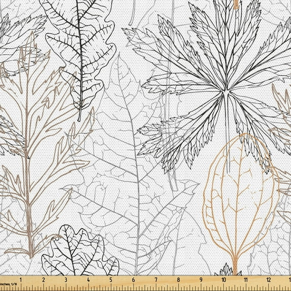 Ambesonne Leafy Fabric by the Yard Upholstery, Minimal Tone Outline Leaves, 3 Yards, Sand Brown Warm Taupe