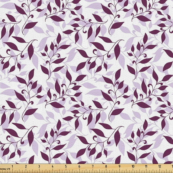 Ambesonne Leafy Pattern Fabric by the Yard Upholstery, Leaves Cottagecore, 3 Yards, Eggplant Pale Lavender