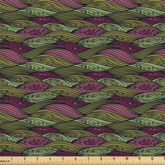 Ambesonne Leafy Pattern Fabric by the Yard Upholstery, Leaves Motif Pattern, 1 Yard, Pale Olive Green Plum