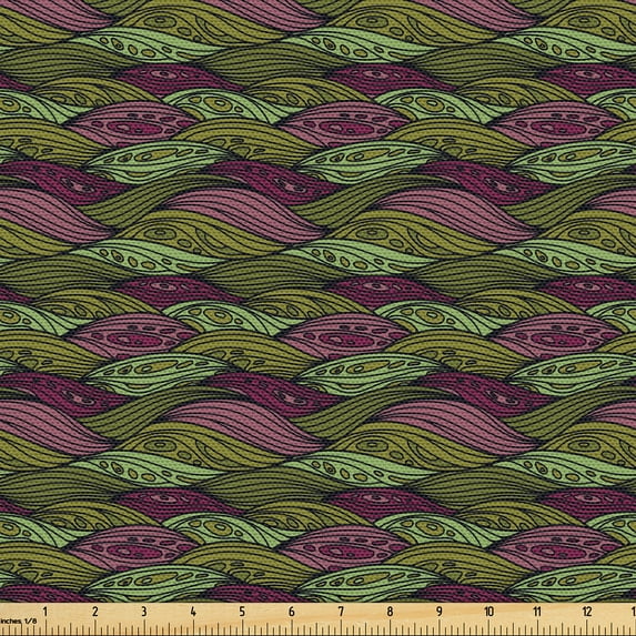Ambesonne Leafy Pattern Fabric by the Yard Upholstery, Leaves Motif Pattern, 3 Yards, Pale Olive Green Plum