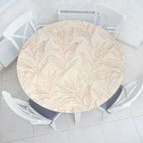 Ambesonne Leafy Pattern Fitted Round Tablecloth, Botany Sketch Leaves, 36"- 40" Diameter, Champagne Dried Rose