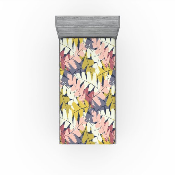 Ambesonne Leafy Pattern Fitted Sheet, Pop Art Leaves Funky, Twin XL Size, Pastel Pink Yellow Green