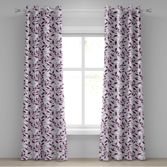 Ambesonne Leafy Pattern Grommet Curtain, Leaves Cottagecore, 50"x84", Eggplant Pale Lavender