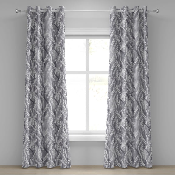 Ambesonne Leafy Pattern Grommet Curtain, Simple Forest Leaves, 50"x84", Pale Grey White