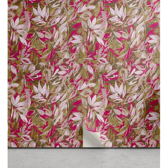 Ambesonne Leafy Pattern Peel & Stick Wallpaper for Home, Romantic Leaves Print, 13"x72", Purple Grey Magenta