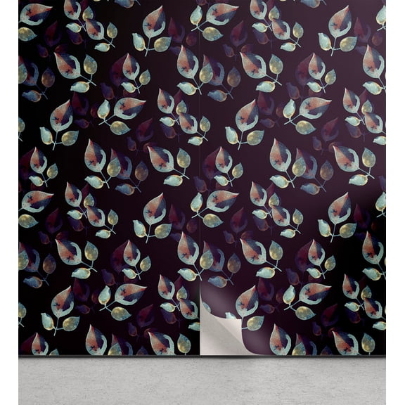 Ambesonne Leafy Pattern Peel & Stick Wallpaper for Home, Watercolor Leaves Art, 13"x36", Almond Green Dark Indigo