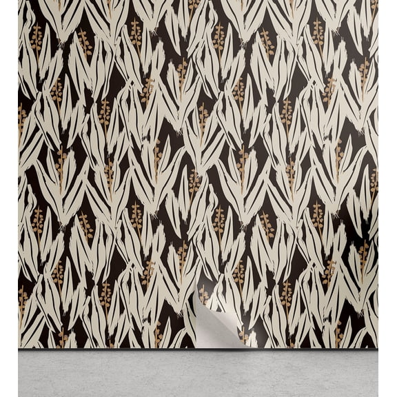 Ambesonne Leafy Peel & Stick Wallpaper for Home, Abstract Leaves Flowery Print, 13"x72", Dusk Brown Dark Sepia