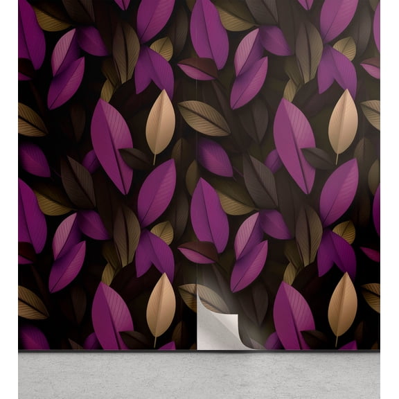 Ambesonne Leafy Peel & Stick Wallpaper for Home, Modern Autumn Leaves Woods, 13"x36", Purple Dark Cocoa and Camel