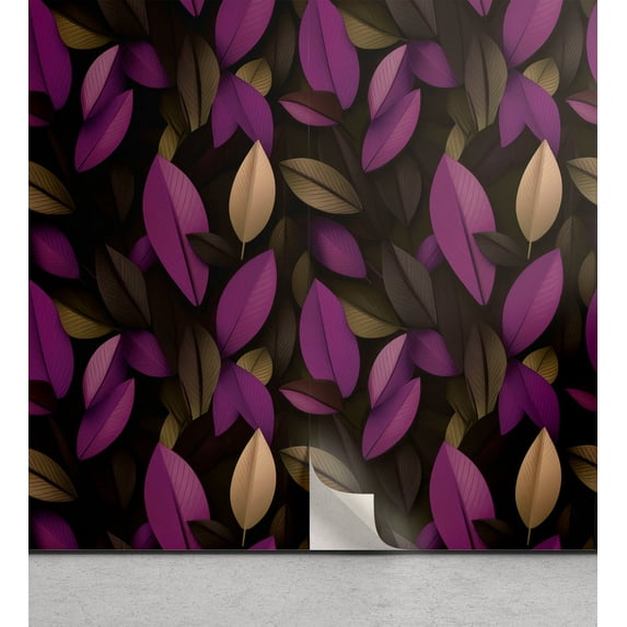 Ambesonne Leafy Peel & Stick Wallpaper for Home, Modern Autumn Leaves Woods, 13"x72", Purple Dark Cocoa and Camel