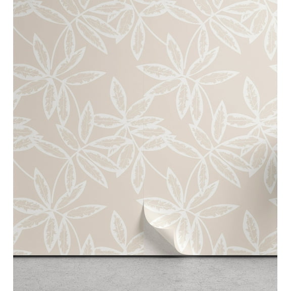 Ambesonne Leafy Peel & Stick Wallpaper for Home, Neutral Boho Leaves Grunge, 13"x36", Grey Yellow White