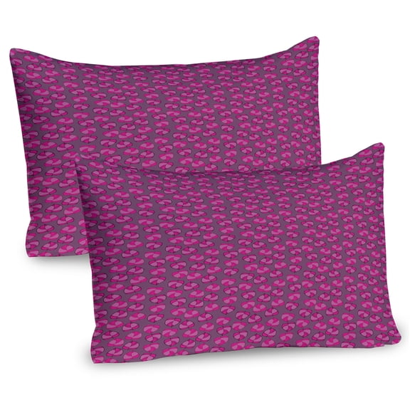 Ambesonne Leafy Pillow Sham 2 Pack, Pinkish Leaves, 30"x20", Purple Grey Fuchsia