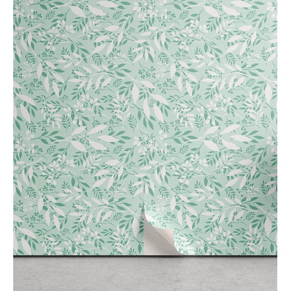 Ambesonne Leafy Scene Peel & Stick Wallpaper for Home, Falling Dreamy Leaves, 13"x72", Almond Green White