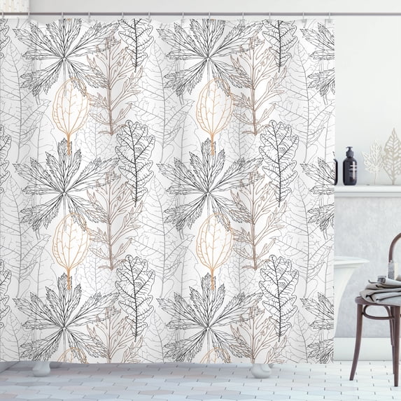 Ambesonne Leafy Shower Curtain, Minimal Tone Outline Leaves, 69"Wx84"L, Sand Brown Warm Taupe