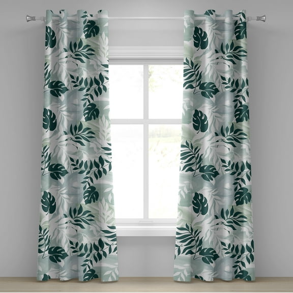 Ambesonne Leafy Silhouettes Grommet Curtain, Leaves Exotics, 50"x96", Dark Teal White