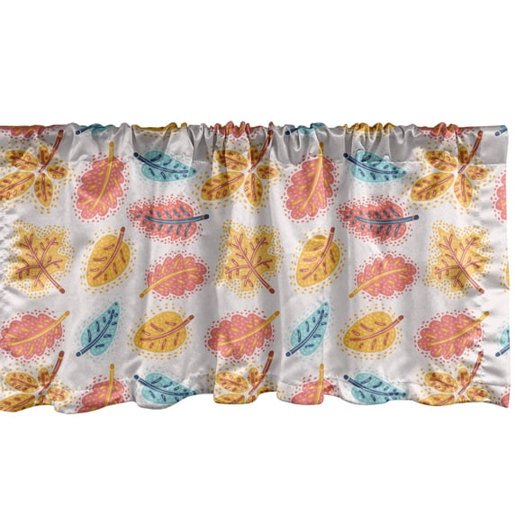 Ambesonne Leafy Window Valance, Autumn Themed Pattern of Cartoon Abstract Leaves Image, Curtain Valance for Kitchen Bedroom Decor with Rod Pocket, 54" X 12", Baby Pink and Multicolor