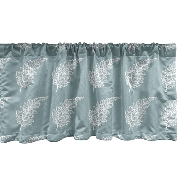 Ambesonne Leafy Window Valance, Pastel Monochrome Design Detailed Illustration Outline Leaves Pattern, Curtain Valance for Kitchen Bedroom Decor with Rod Pocket, 54" X 12", Pale Slate Blue White