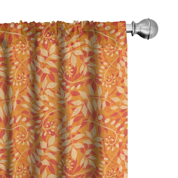Ambesonne Leaves Window Curtains, Abstract Leaf Form Autumn, Each 28" W x 63" L, Marigold Dark Peach