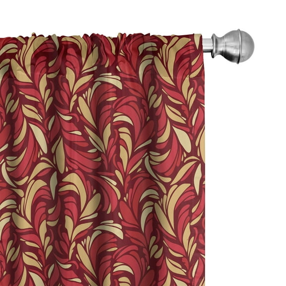 Ambesonne Leaves Window Curtains, Colored Foliage Pattern, Each 28" W x 63" L, Vermilion Ruby Beige