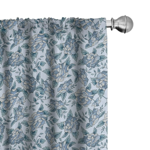 Ambesonne Leaves Window Curtains, Flowers in Blossom, Each 28" W x 84" L, Slate Blue and Pale Blue