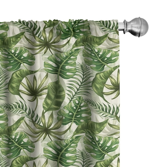 Ambesonne Leaves Window Curtains, Hawaiian Elements in Green, Each 28" W x 95" L, Green Cream Pale Green