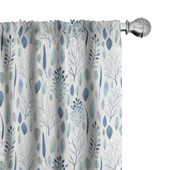 Ambesonne Leaves Window Curtains, Leafy Garden Art Stripes, Each 28" W x 63" L, White Multicolor