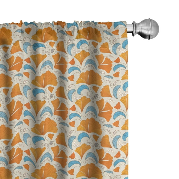 Ambesonne Leaves Window Curtains, Modern Floral Design, Each 28" W x 95" L, Orange Blue and Beige