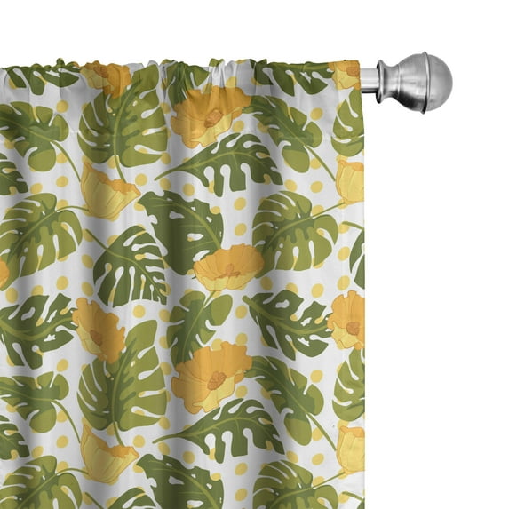 Ambesonne Leaves Window Curtains, Monstera Leaves and Blossom, Each 28" W x 95" L, Olive Green Pale Yellow