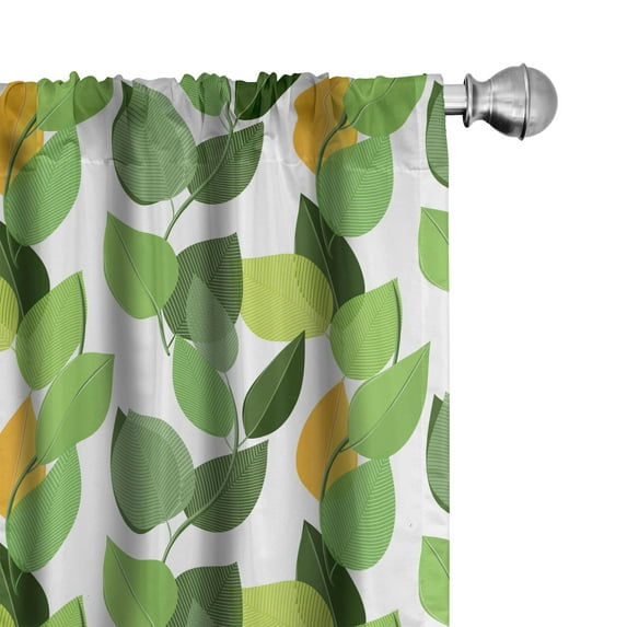Ambesonne Leaves Window Curtains, Mother Nature Foliage, Each 28" W x 84" L, Fern Green Marigold