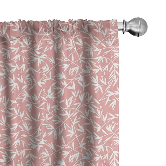 Ambesonne Leaves Window Curtains, Ornamental Exotic Leaves, Each 28" W x 95" L, Coral and White