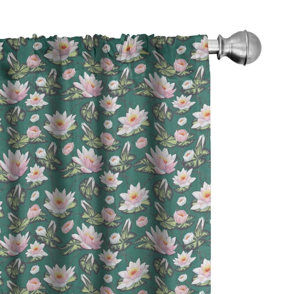 Ambesonne Leaves Window Curtains, Petals on the Water, Each 28" W x 95" L, Laural Green Multicolor