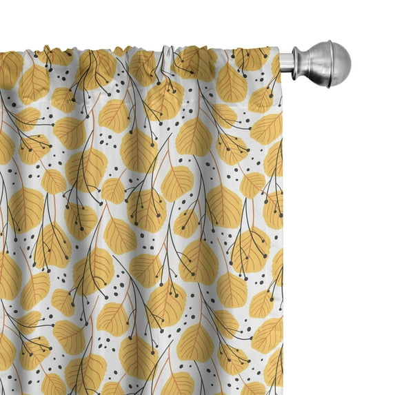 Ambesonne Leaves Window Curtains, Seasonal Autumn Elements, Each 28" W x 84" L, White Pale Orange