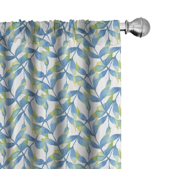 Ambesonne Leaves Window Curtains, Tropical Summer Branches, Each 28" W x 63" L, Sky Blue Green and White