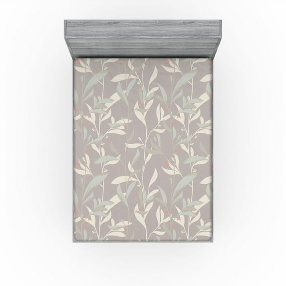Ambesonne Leaves Art Fitted Sheet, Autumn Leafy Twigs Print, King Size, Pale Mauve and Pale Seafoam