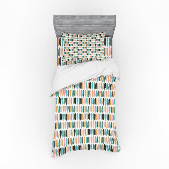 Ambesonne Leaves Bedding Set 3 Pcs, Minimal Ornamental Leaf Art, Twin XL, Multicolor