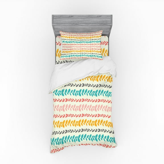 Ambesonne Leaves Bedding Set 3 Pcs, Traditional Aztec Folklore, Twin, Multicolor