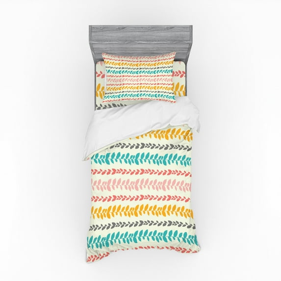 Ambesonne Leaves Bedding Set 3 Pcs, Traditional Aztec Folklore, Twin XL, Multicolor